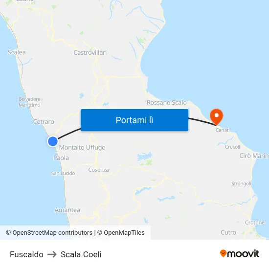 Fuscaldo to Scala Coeli map