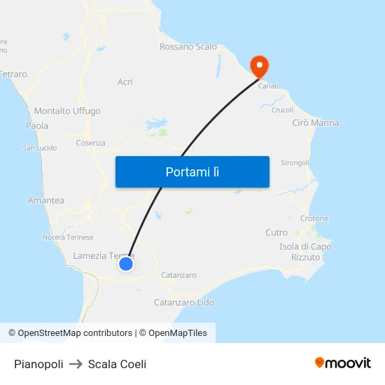 Pianopoli to Scala Coeli map