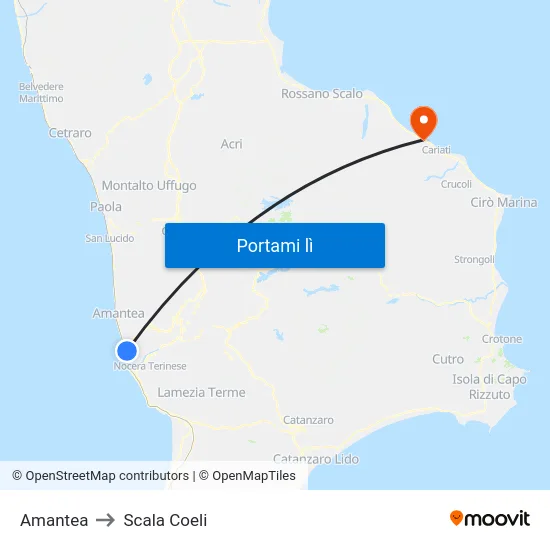 Amantea to Scala Coeli map