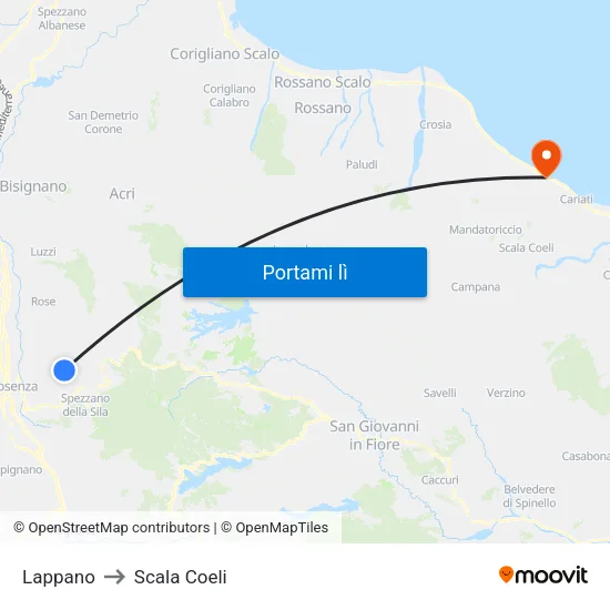 Lappano to Scala Coeli map