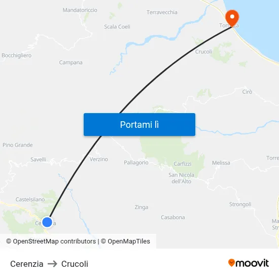 Cerenzia to Crucoli map