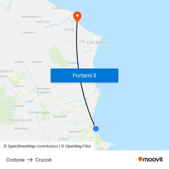 Crotone to Crucoli map