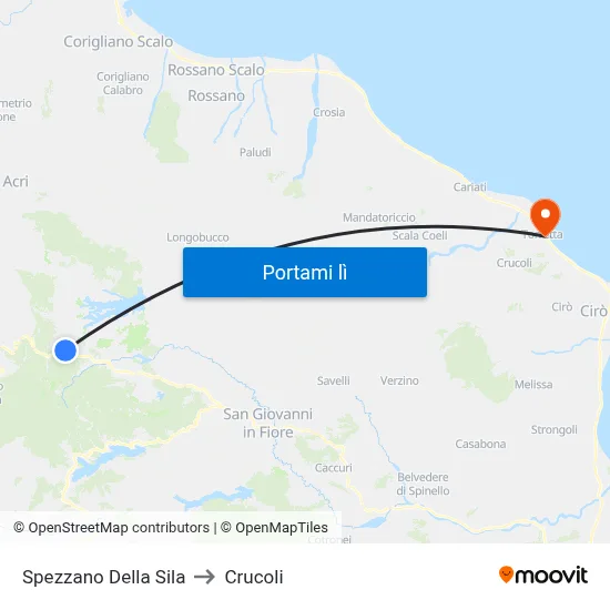 Spezzano Della Sila to Crucoli map