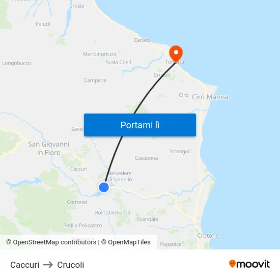 Caccuri to Crucoli map