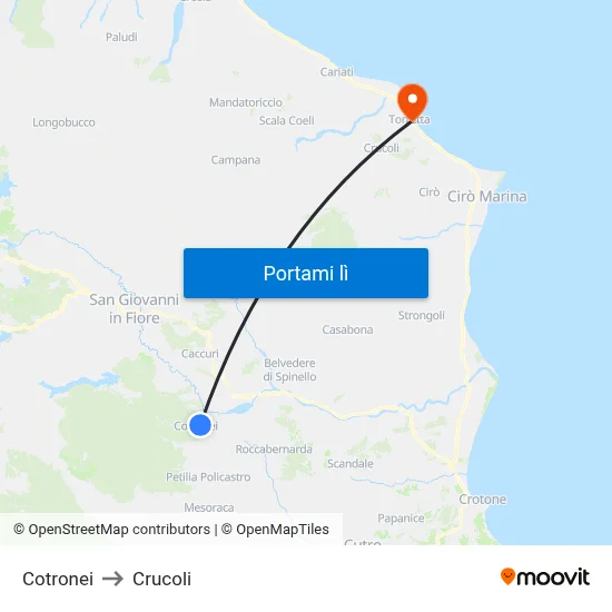 Cotronei to Crucoli map