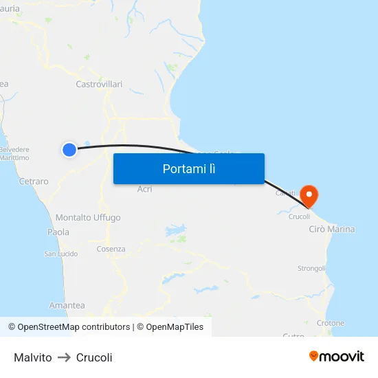 Malvito to Crucoli map