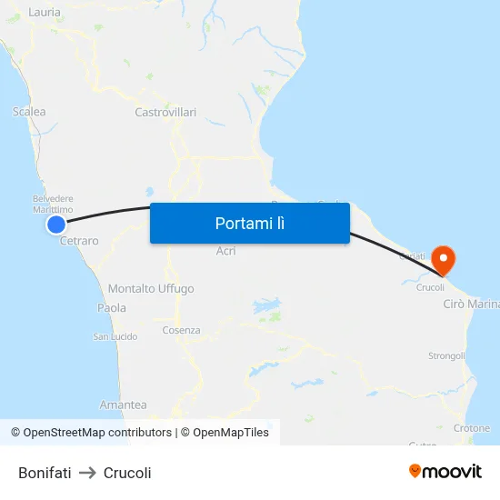 Bonifati to Crucoli map