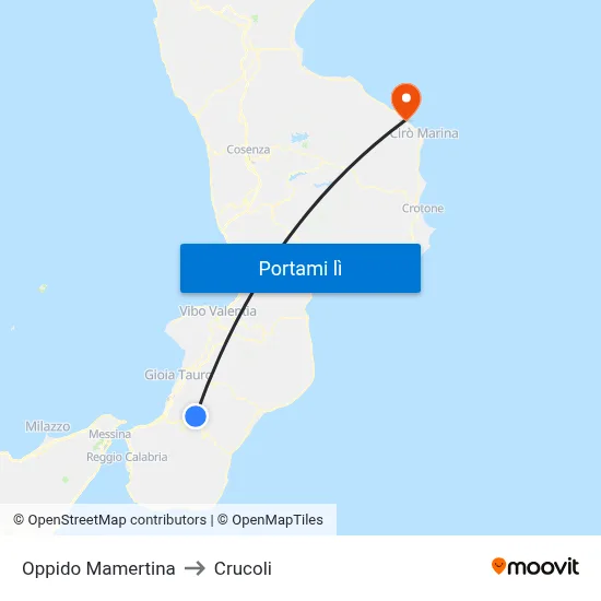 Oppido Mamertina to Crucoli map