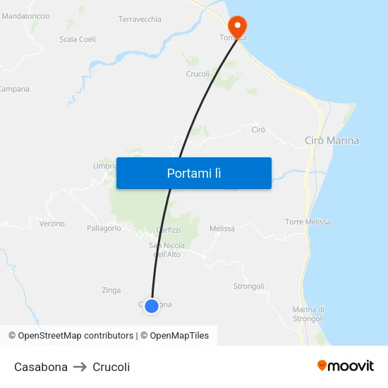 Casabona to Crucoli map