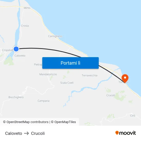 Caloveto to Crucoli map