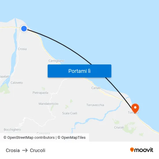 Crosia to Crucoli map