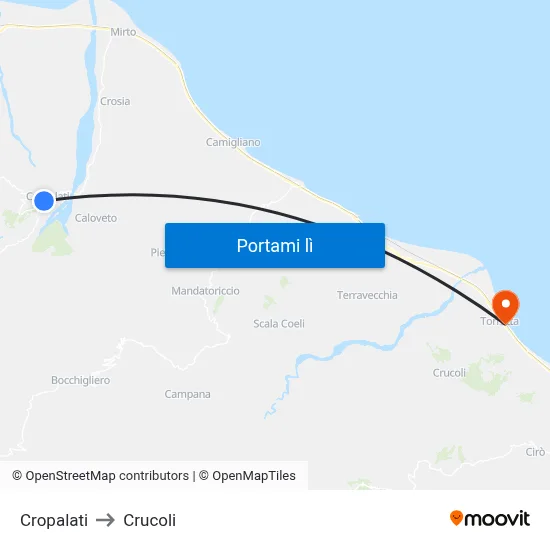 Cropalati to Crucoli map