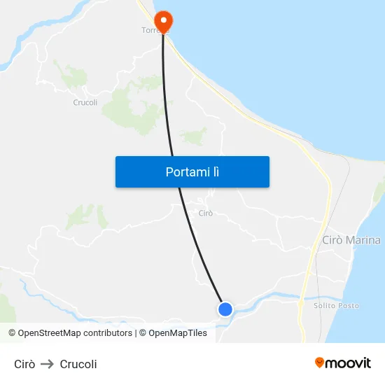 Cirò to Crucoli map
