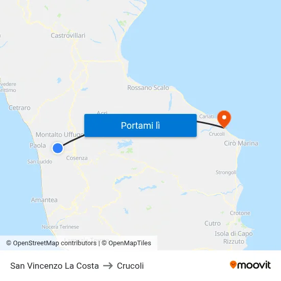 San Vincenzo La Costa to Crucoli map