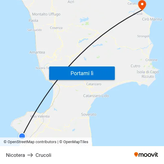 Nicotera to Crucoli map