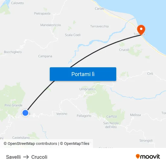 Savelli to Crucoli map