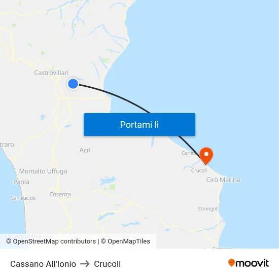 Cassano All'Ionio to Crucoli map