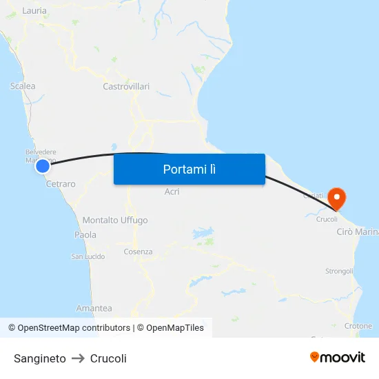 Sangineto to Crucoli map