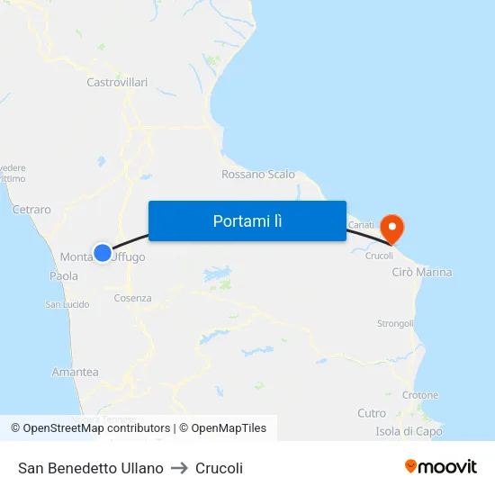 San Benedetto Ullano to Crucoli map