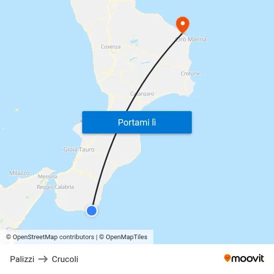 Palizzi to Crucoli map
