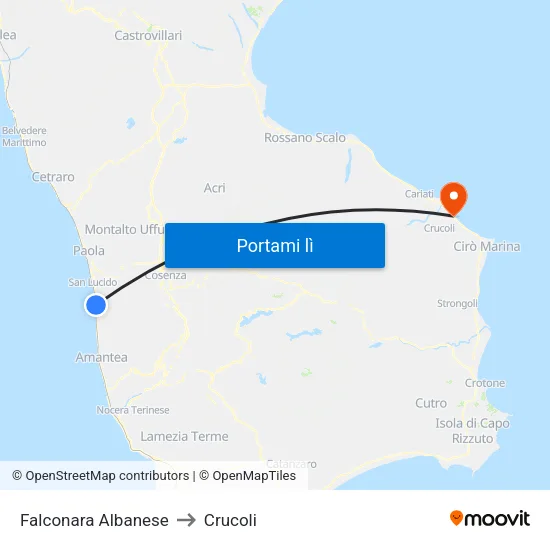 Falconara Albanese to Crucoli map