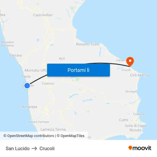 San Lucido to Crucoli map