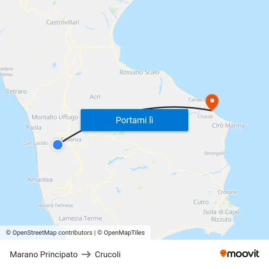 Marano Principato to Crucoli map