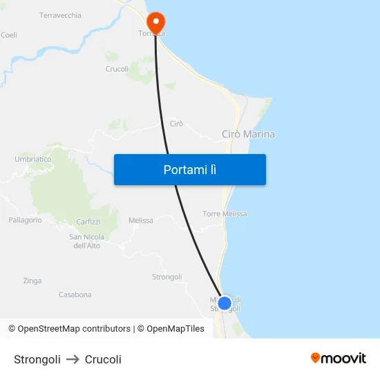 Strongoli to Crucoli map