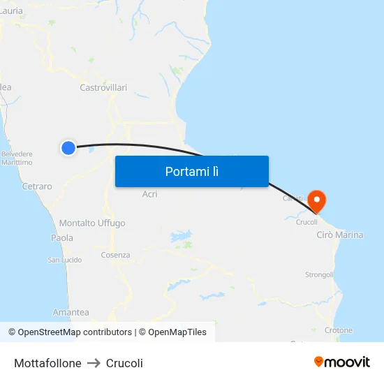 Mottafollone to Crucoli map