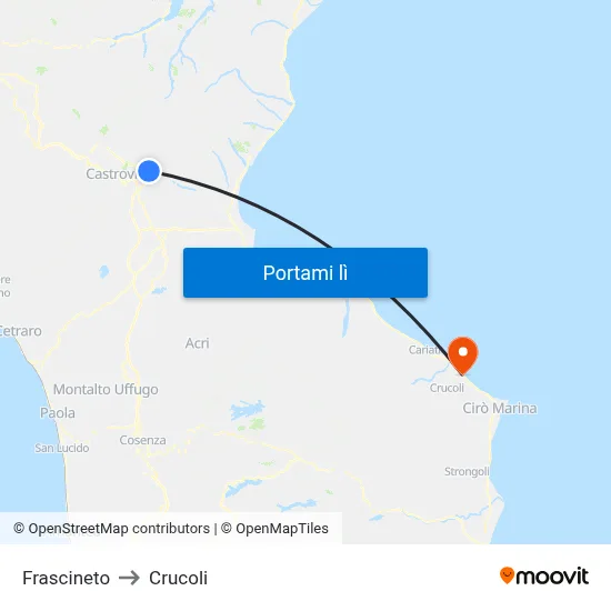 Frascineto to Crucoli map