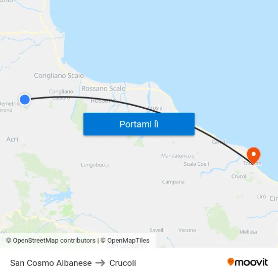 San Cosmo Albanese to Crucoli map