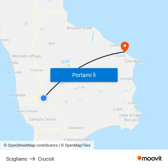 Scigliano to Crucoli map