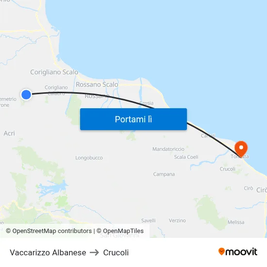 Vaccarizzo Albanese to Crucoli map