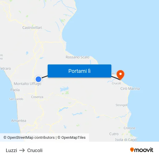 Luzzi to Crucoli map