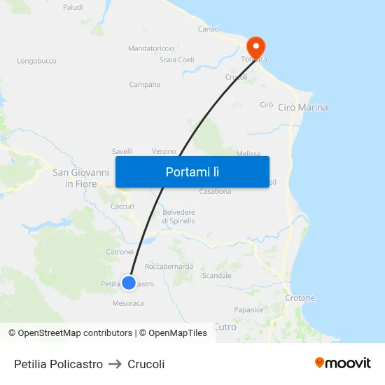 Petilia Policastro to Crucoli map
