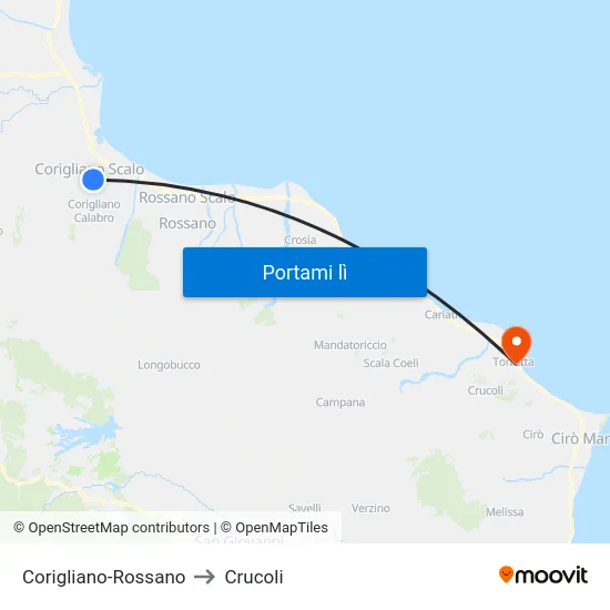 Corigliano-Rossano to Crucoli map