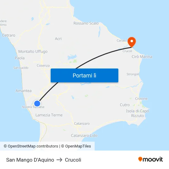 San Mango D'Aquino to Crucoli map