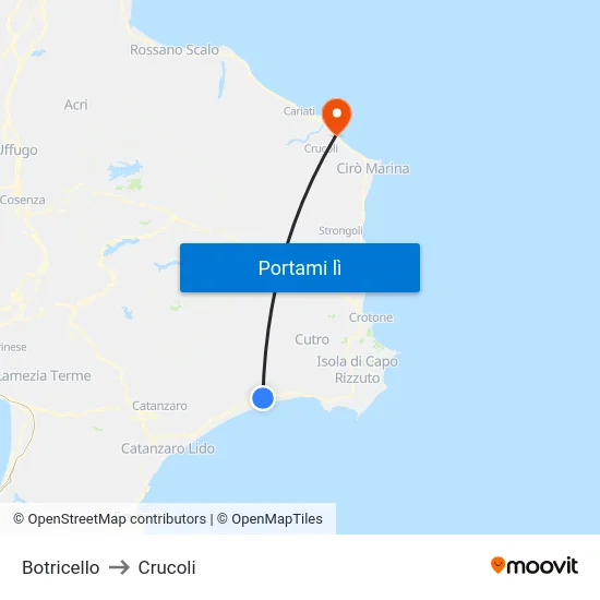 Botricello to Crucoli map