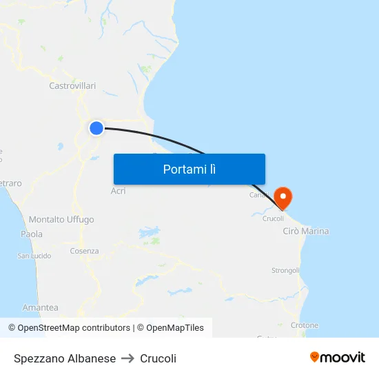 Spezzano Albanese to Crucoli map