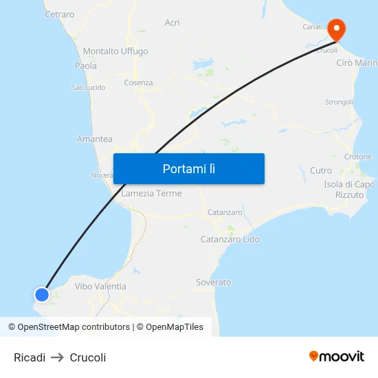 Ricadi to Crucoli map