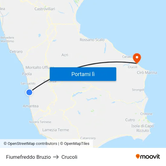 Fiumefreddo Bruzio to Crucoli map