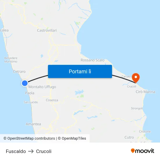 Fuscaldo to Crucoli map