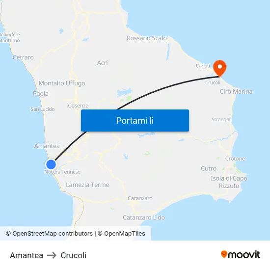 Amantea to Crucoli map
