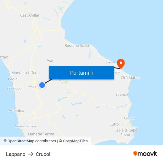 Lappano to Crucoli map