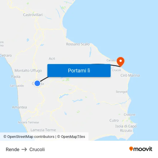 Rende to Crucoli map