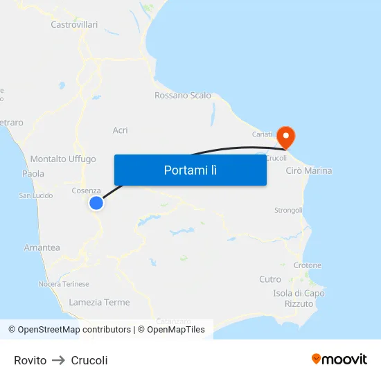 Rovito to Crucoli map