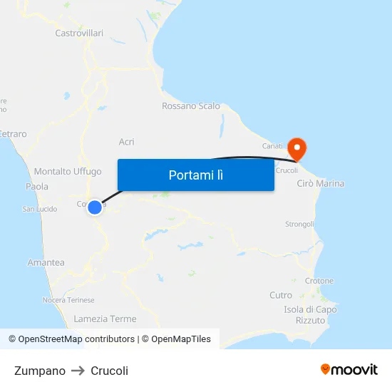 Zumpano to Crucoli map