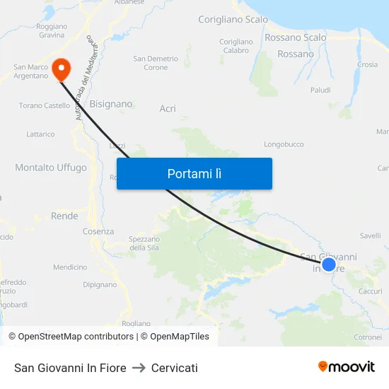 San Giovanni In Fiore to Cervicati map