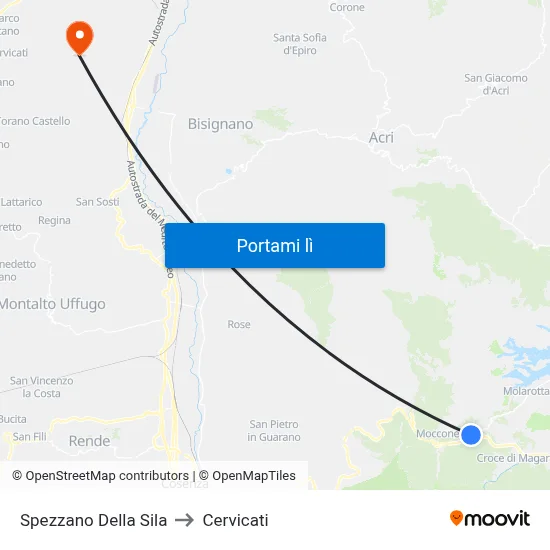 Spezzano Della Sila to Cervicati map