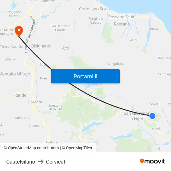 Castelsilano to Cervicati map